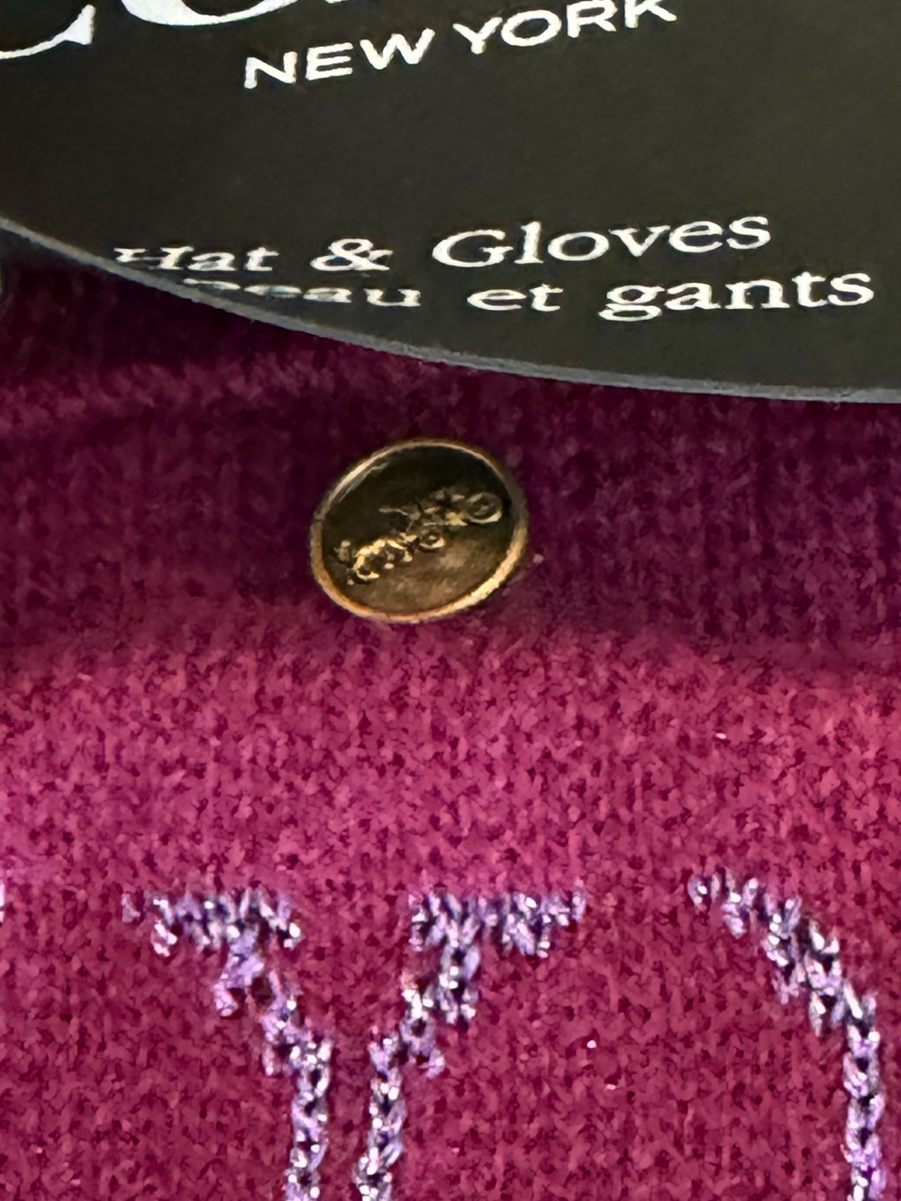 NWT - COACH Women's Deep Plum Metallic Signature C Beanie Hat & Gloves Set - Picture 3 of 8